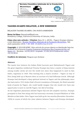 Tagore-Ocampo Relation, a New Dimension Ratan Lal Basu