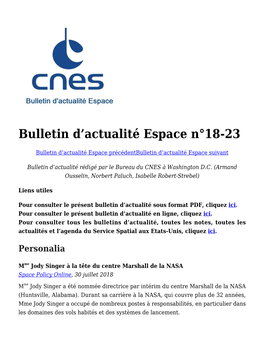 Bulletin D'actualité Espace N°18-23