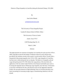 1 Patterns of Wage Inequality in Costa Rica During the Structural Change