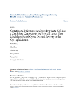 Genetic and Informatic Analyses Implicate Kif12 As a Candidate Gene Within the Mpkd2 Locus That Modulates Renal Cystic Disease Severity in the Cys1cpk Mouse