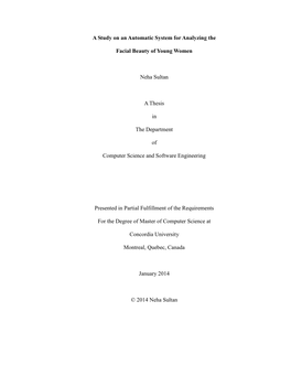 A Study on an Automatic System for Analyzing the Facial Beauty of Young Women Neha Sultan a Thesis in the Department of Computer