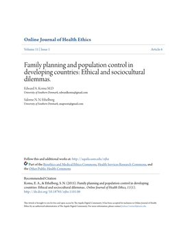 Family Planning and Population Control in Developing Countries: Ethical and Sociocultural Dilemmas