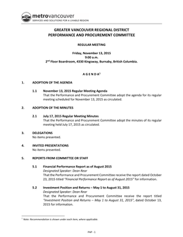 Performance and Procurement Committee Agenda November 13, 2015