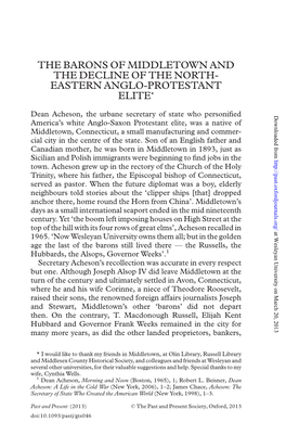 The Barons of Middletown and the Decline of the North- Eastern Anglo-Protestant Elite*