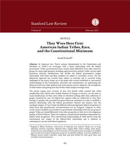 They Were Here First: American Indian Tribes, Race, and the Constitutional Minimum