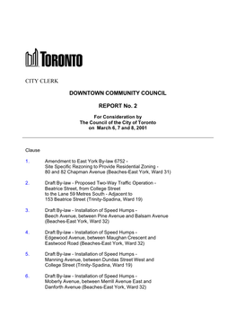 CITY CLERK DOWNTOWN COMMUNITY COUNCIL REPORT No. 2