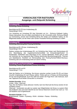 VORSCHLÄGE FÜR RADTOUREN Ausgangs- Und Zielpunkt Schärding