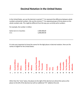 Decimal Notation in the United States