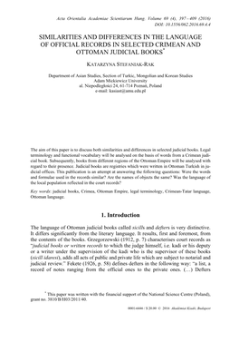 Similarities and Differences in the Language of Official Records in Selected Crimean and Ottoman Judicial Books*