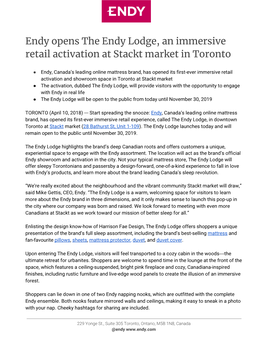 Endy Opens the Endy Lodge, an Immersive Retail Activation at Stackt Market in Toronto