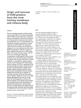 Origin and Turnover of ECM Proteins from the Inner Limiting Membrane