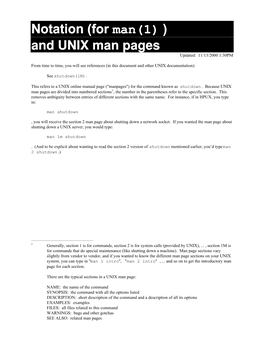 Notation (For Man(1) ) and UNIX Man Pages Updated: 11/13/2000 1:30PM