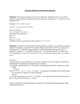 Functions, Relations, Partial Order Relations Definition: the Cartesian Product of Two Sets a and B (Also Called the Product