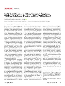 SARS-Cov-2 Vaccines in Kidney Transplant Recipients: Will They Be Safe and Effective and How Will We Know?
