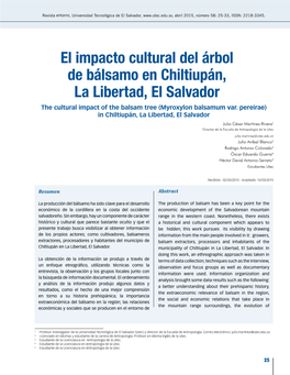 El Impacto Cultural Del Árbol De Bálsamo En Chiltiupán, La Libertad, El Salvador the Cultural Impact of the Balsam Tree (Myroxylon Balsamum Var
