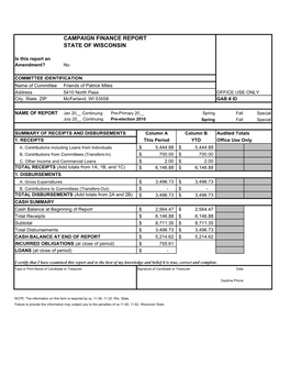 Campaign Finance Report State of Wisconsin