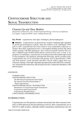 Cryptochrome Structure and Signal Transduction