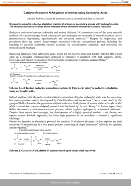 Catalytic Reductive N-Alkylation of Amines Using Carboxylic Acids