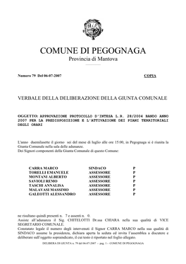 COMUNE DI PEGOGNAGA Provincia Di Mantova ______