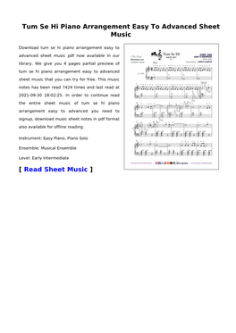 Tum Se Hi Piano Arrangement Easy to Advanced Sheet Music