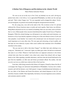 A Haitian Tale of Diasporas and Revolutions in the Atlantic World Marie-Thérèse Labossière Thomas