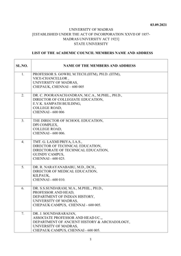 03.09.2021 University of Madras [Established Under the Act of Incorporation Xxvii of 1857- Madras University Act 1923] State University