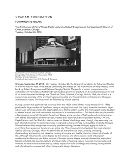 FOR IMMEDIATE RELEASE the Architecture of Harry Weese, Public