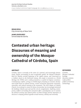 Contested Urban Heritage: Discourses of Meaning and Ownership of the Mosque- Cathedral of Córdoba, Spain