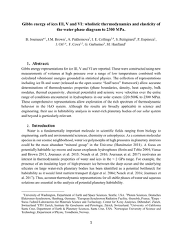 Gibbs Energy of Ices III, V and VI: Wholistic Thermodynamics and Elasticity of the Water Phase Diagram to 2300 Mpa. 1. Abstract