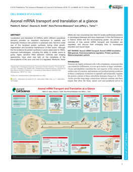 Axonal Mrna Transport and Translation at a Glance Pabitra K