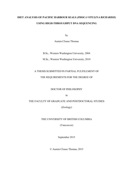 Diet Analysis of Pacific Harbour Seals (Phoca Vitulina Richardsi)