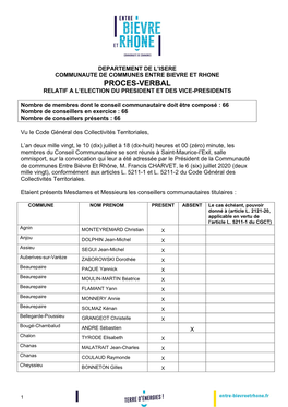 Proces-Verbal Relatif a L’Election Du President Et Des Vice-Presidents