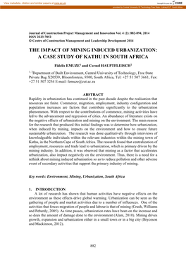 The Impact of Mining Induced Urbanization: a Case Study of Kathu in South Africa