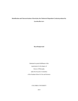 Identification and Characterization of Inerolysin, the Cholesterol Dependent Cytolysin Produced By