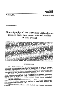 Biostratigraphg of the Devonian-Carboniferous Passage Beds from Some Selected Profiles of NW Poland