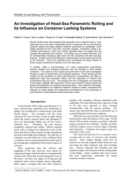 An Investigation of Head-Sea Parametric Rolling and Its Influence on Container Lashing Systems