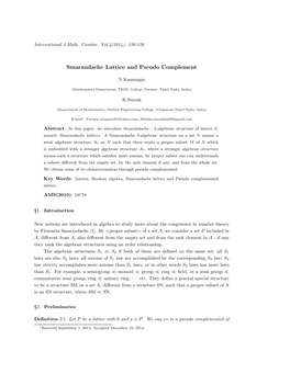 Smarandache Lattice and Pseudo Complement