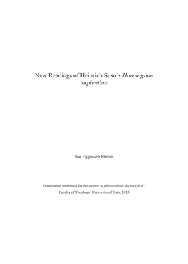 New Readings of Heinrich Suso's Horologium Sapientiae