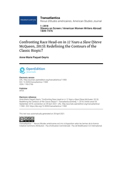 Transatlantica, 1 | 2018 Confronting Race Head-On in 12 Years a Slave (Steve Mcqueen, 2013): Redefinin