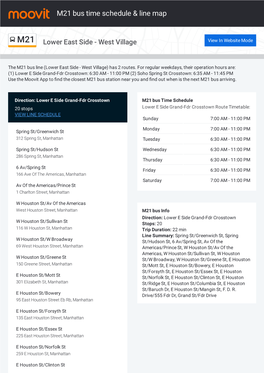 M21 Bus Time Schedule & Line Route