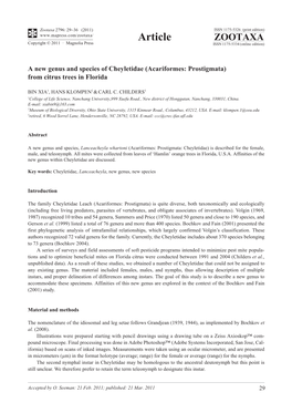 A New Genus and Species of Cheyletidae (Acariformes: Prostigmata) from Citrus Trees in Florida