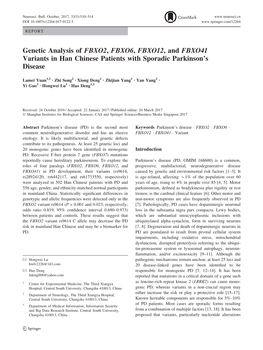 Genetic Analysis of FBXO2, FBXO6, FBXO12, and FBXO41 Variants in Han Chinese Patients with Sporadic Parkinson’S Disease