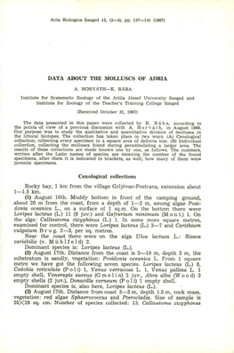 Data About the Molluscs of Adria