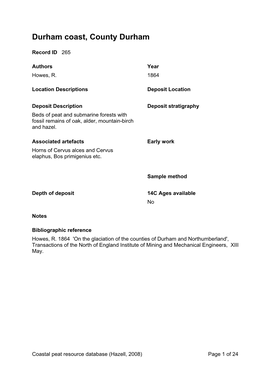 Peat Database Results County Durham