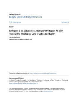 Adolescent Pedagogy As Seen Through the Theological Lens of Latino Spirituality