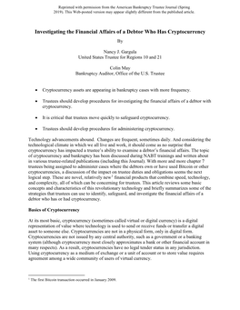 Investigating the Financial Affairs of a Debtor Who Has Cryptocurrency By