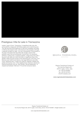Prestigious Villa for Sale in Tremezzina