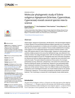 Molecular Phylogenetic Study of Scleria Subgenus Hypoporum (Sclerieae, Cyperoideae, Cyperaceae) Reveals Several Species New to Science