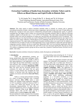 Extraction Conditions of Inulin from Jerusalem Artichoke Tubers and Its Effects on Blood Glucose and Lipid Profile in Diabetic Rats