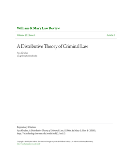 A Distributive Theory of Criminal Law Aya Gruber Aya.Gruber@Colorado.Edu